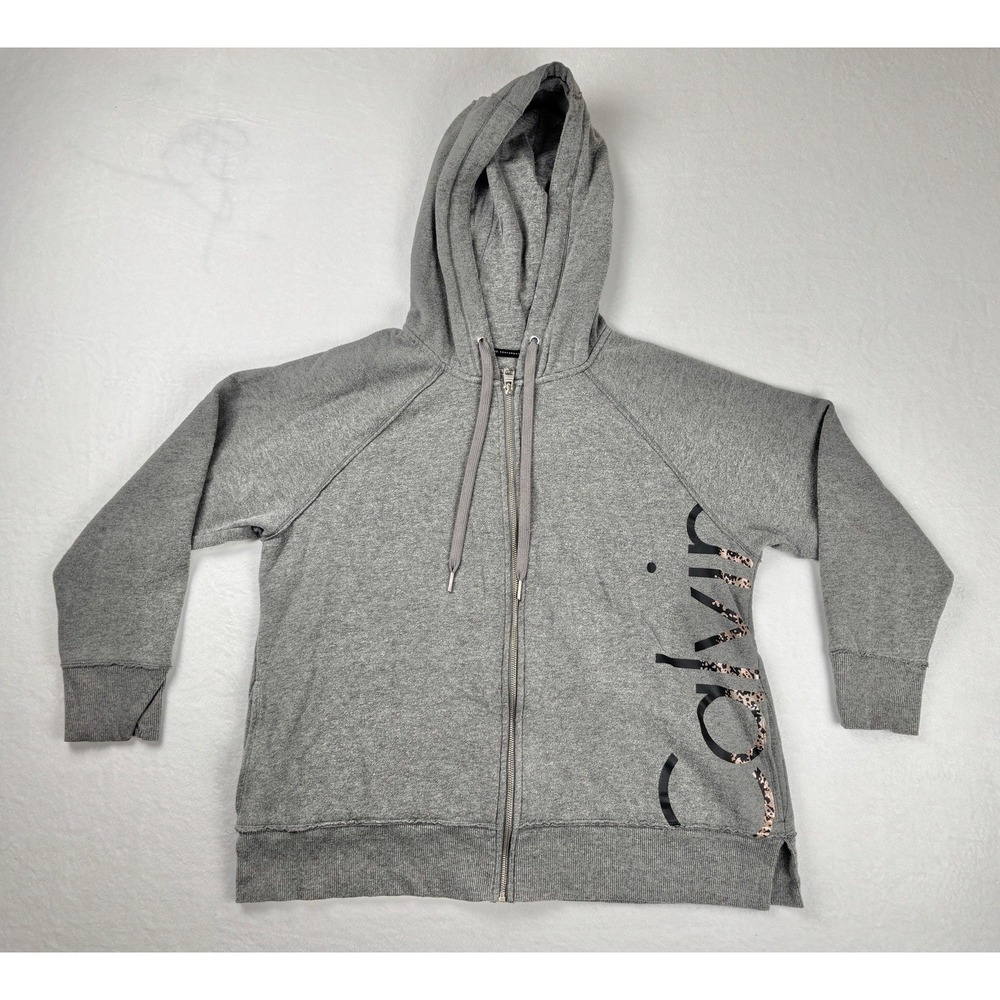 Calvin Klein Performance Women's 1X Zip Hoodie Gray Leopard Logo